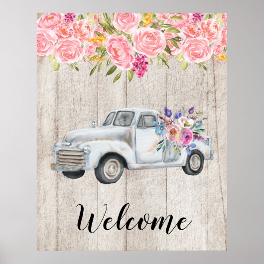 ヴィンテージピックアップトラック素朴の水色 ポスター (正面)