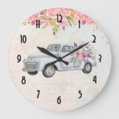 ヴィンテージピックアップトラック素朴の水色 ラージ壁時計 (正面)