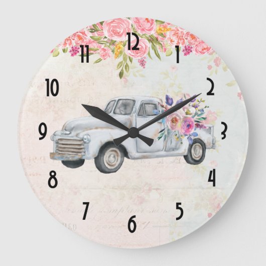 ヴィンテージピックアップトラック素朴の水色 ラージ壁時計 (正面)