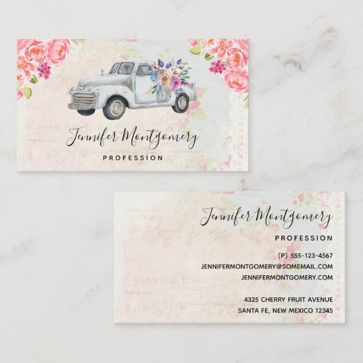 ヴィンテージピックアップトラック素朴の水色 名刺 (正面/裏面)