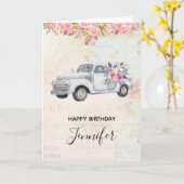 ヴィンテージピックアップトラック素朴水彩誕生日 カード (黄色い花)