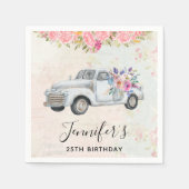 ヴィンテージピックアップトラック素朴水彩誕生日 スタンダードカクテルナプキン (正面)