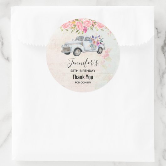 ヴィンテージピックアップトラック素朴水彩誕生日 ラウンドシール (バッグ)