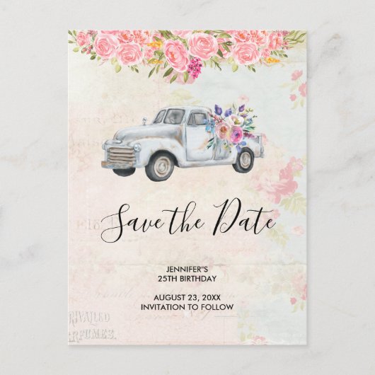 ヴィンテージピックアップトラック素朴誕生日保存日 インビテーションポストカード (正面)