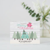 ヴィンテージピックアップトラック&ツリーズファームハウスクリスマス ポストカード (スタンド正面)