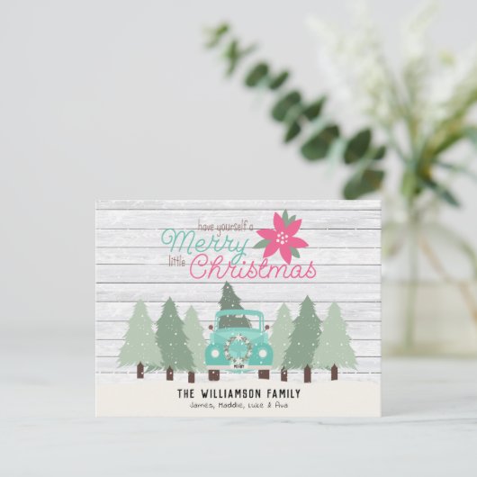 ヴィンテージピックアップトラック&ツリーズファームハウスクリスマス ポストカード (スタンド正面)