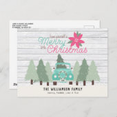 ヴィンテージピックアップトラック&ツリーズファームハウスクリスマス ポストカード (正面/裏面)