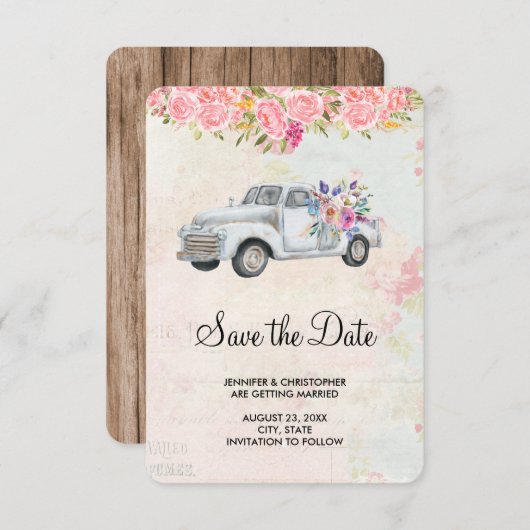 ヴィンテージピックアップト素朴ラックの水結婚色 セーブザデート (正面/裏面)