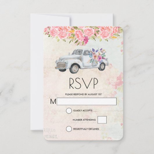 ヴィンテージピックアップト素朴ラックの水結婚色 出欠カード (正面)