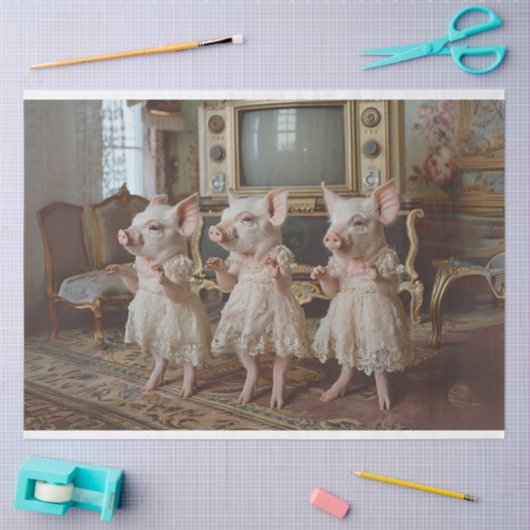 ヴィンテージピッグ踊りウォッチングウィスカーズデコップページ 薄葉紙 (クラフト)