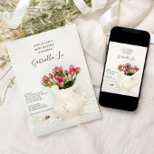 ヴィンテージピッチャーとピンクローゼベビーシャワー 招待状