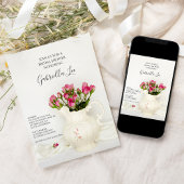 ヴィンテージピッチャー&ピンクローズブライダルシャワー 招待状