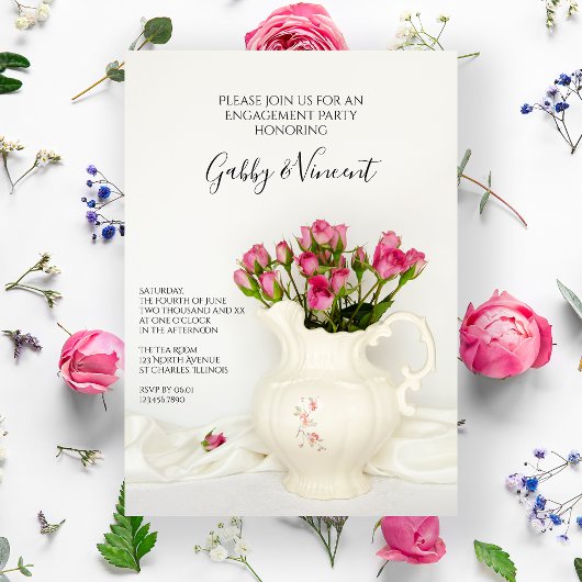 ヴィンテージピッチャー&ピンクローズ婚約パーティ 招待状