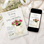 ヴィンテージピッチャー&ピンクローズ誕生日パーティー 招待状