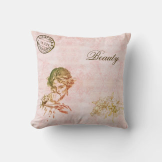 ヴィンテージピモダンンクエレガントフラワーガールコーヒー クッション