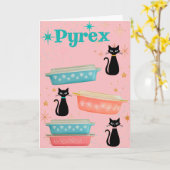 ヴィンテージピレックスラブレトロブラックミッドセンチュリーキャッツ カード (黄色い花)