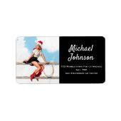 ヴィンテージピンアップガールセクシー女性のカーボーイクリスマス ラベル (正面)