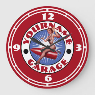 ヴィンテージピンアップガールテンプレート大時計 ラージ壁時計