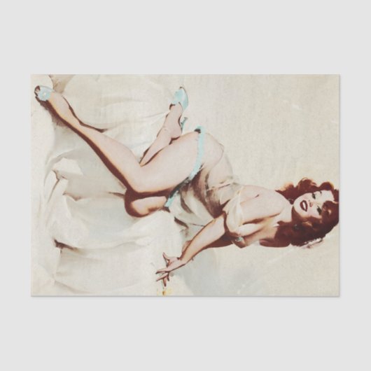 ヴィンテージピンアップガールブルネット女性アンティークピンナップ 薄葉紙 (正面)