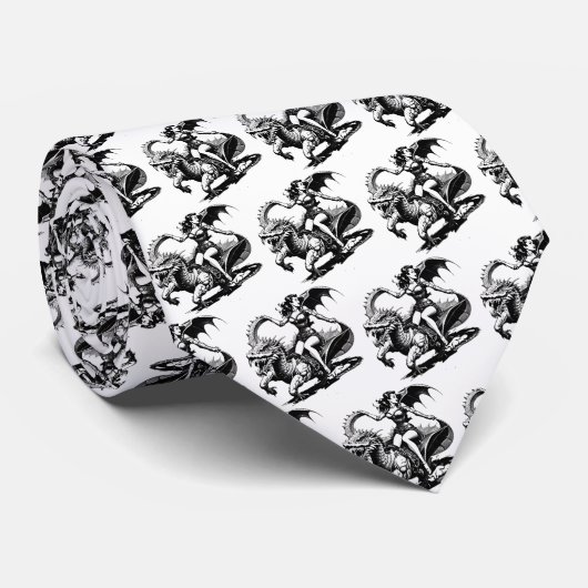 ヴィンテージピンアップガールライディングドラゴン ネクタイ (ロール)