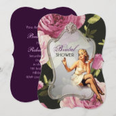 ヴィンテージピンアップガールレトロブライダルシャワーティーパーティー 招待状 (正面/裏面)