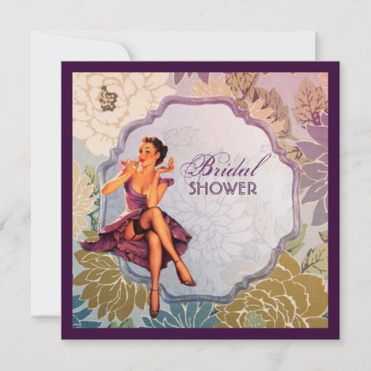 ヴィンテージピンアップガール主婦レトロブライダルシャワー 招待状 (正面)