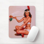 ヴィンテージピンアップガール喫煙ピースパイプ マウスパッド (マウス)