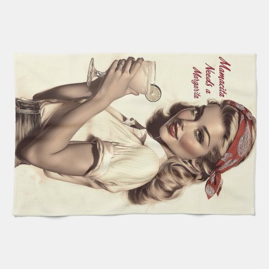 ヴィンテージピンアップスタイル:ママチータはマルガリータを必要 キッチンタオル (横)
