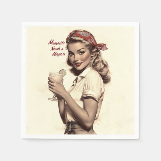 ヴィンテージピンアップスタイル：ママチータはマルガリータを必要 スタンダードカクテルナプキン (正面)