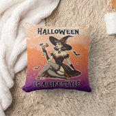ヴィンテージピンアップハロウィーンウィッチ両面プリント クッション (ブランケット)