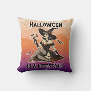 ヴィンテージピンアップハロウィーンウィッチ両面プリント クッション