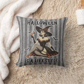 ヴィンテージピンアップハロウィーンウィッチ両面プリント クッション (ブランケット)