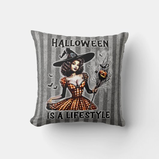 ヴィンテージピンアップハロウィーンウィッチ両面プリント クッション (正面)