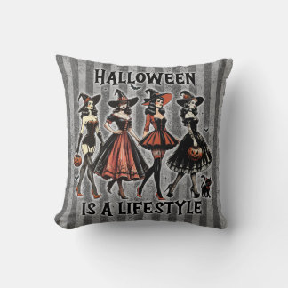 ヴィンテージピンアップハロウィーンウィッチ両面プリント クッション