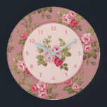 ヴィンテージピンエレガントクローズオールドバラ背景 ラージ壁時計<br><div class="desc">ロマンチックなピンクエレガントのバラと緑の葉が古いバラの背景に散らばる華やかなスプレー。中央のフローラグラフィックもオプション。パターンはシームレスで、デザインツールの[尺度]  ボタンと[-]ボタンを使用して、上下にサイズを変更できます。丸め要素と数値は編集可能です。</div>