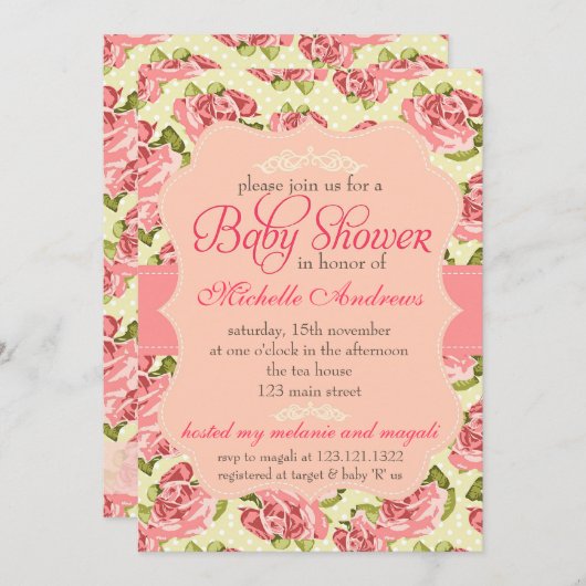 ヴィンテージピンガーリークロセスベビーシャワー 招待状 (正面/裏面)