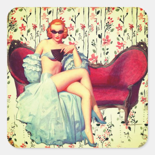 ヴィンテージピンガールレトロサザンベルレッドヘッド スクエアシール (正面)