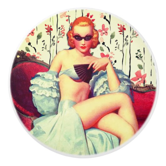 ヴィンテージピンガールレトロサザンベルレッドヘッド セラミックノブ (正面)