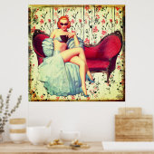 ヴィンテージピンガールレトロサザンベルレッドヘッド ポスター (キッチン)