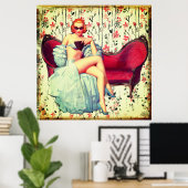 ヴィンテージピンガールレトロサザンベルレッドヘッド ポスター (ホームオフィス)