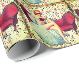 ヴィンテージピンガールレトロサザンベルレッドヘッド ラッピングペーパー