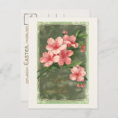 ヴィンテージピンクさくらんぼの花と復活祭の挨拶 ポストカード (正面/裏面)