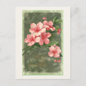 ヴィンテージピンクさくらんぼの花と復活祭の挨拶 ポストカード (正面)