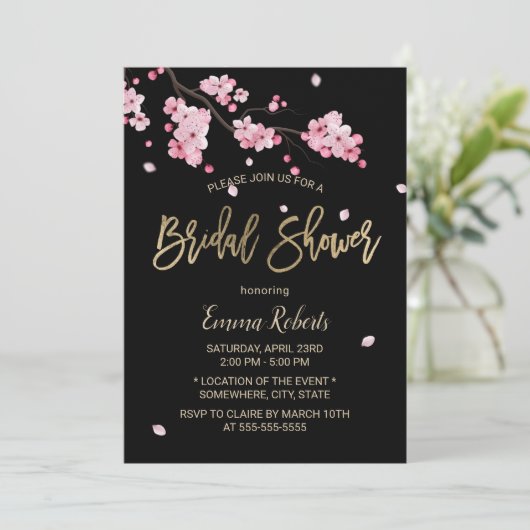 ヴィンテージピンクさくらんぼブロッサム桜ブライダルシャワー 招待状 (スタンド正面)