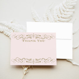 ヴィンテージピンクとアンティーク金ゴールドフローリッシュ結婚ズ サンキューカード