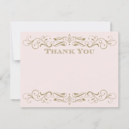 ヴィンテージピンクとアンティーク金ゴールドフローリッシュ結婚ズ サンキューカード