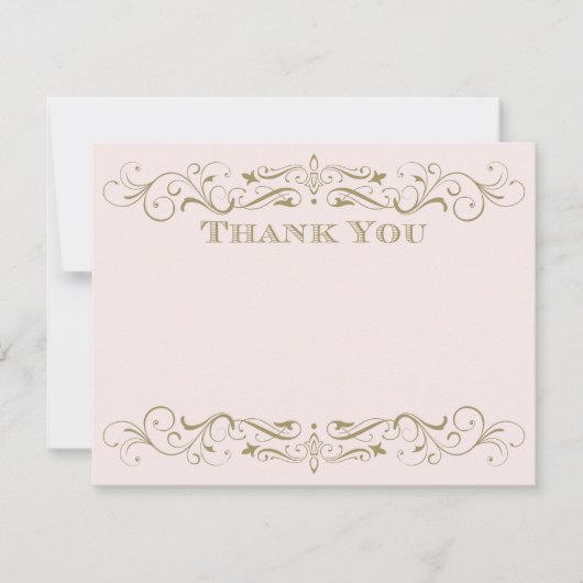 ヴィンテージピンクとアンティーク金ゴールドフローリッシュ結婚ズ サンキューカード (正面)