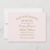 ヴィンテージピンクとアンティーク金ゴールドフローリッシュ結婚ズ セーブザデート (裏面)