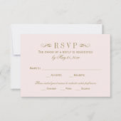 ヴィンテージピンクとアンティーク金ゴールドフローリッシュ結婚ズ 出欠カード (正面)