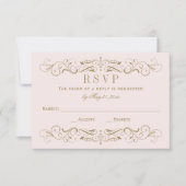 ヴィンテージピンクとアンティーク金ゴールドフローリッシュ結婚ズ 出欠カード (正面)
